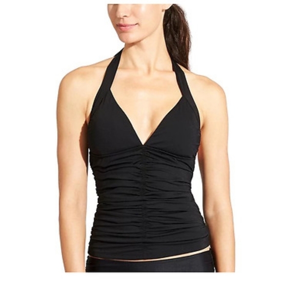 Athleta Harlow Black Halter Ruched Tankini Swim Top | Retro 90s Y2K Swimwear XS - Picture 14 of 16